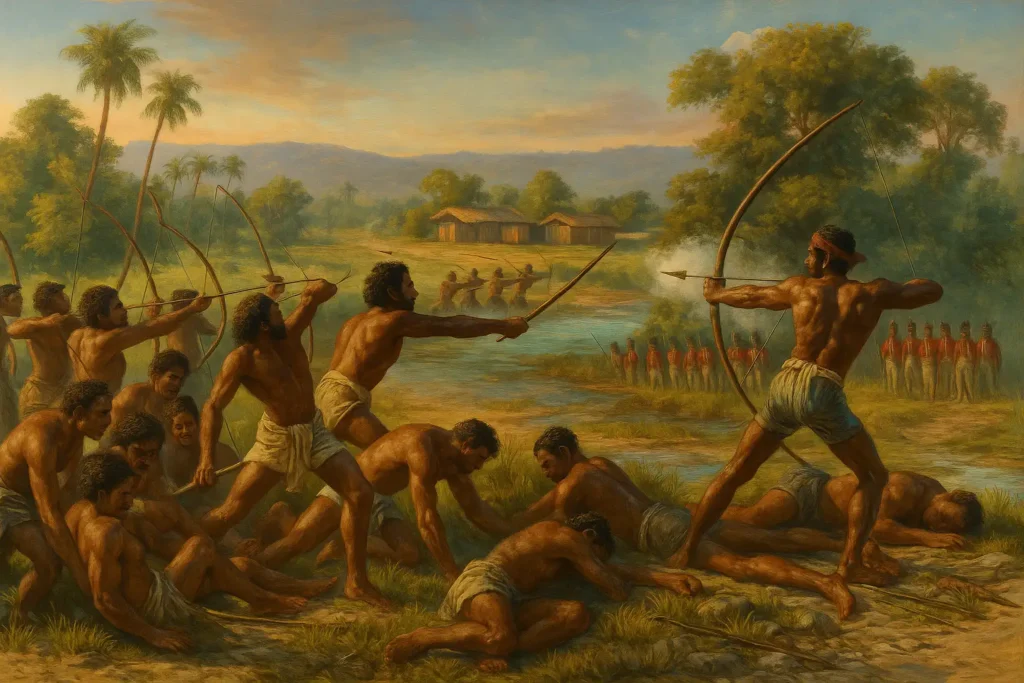 Santhal Uprising, Santhal attacking British troops, Sidhu and Kanhu