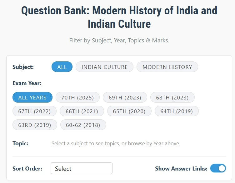 Question Bank of BPSC History Mains CCE GS1